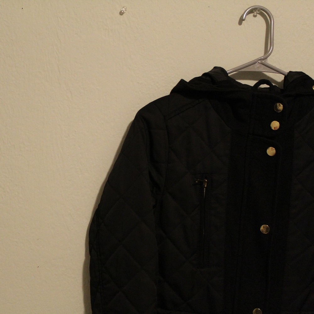 topshop / mixed texture hooded jacket / black